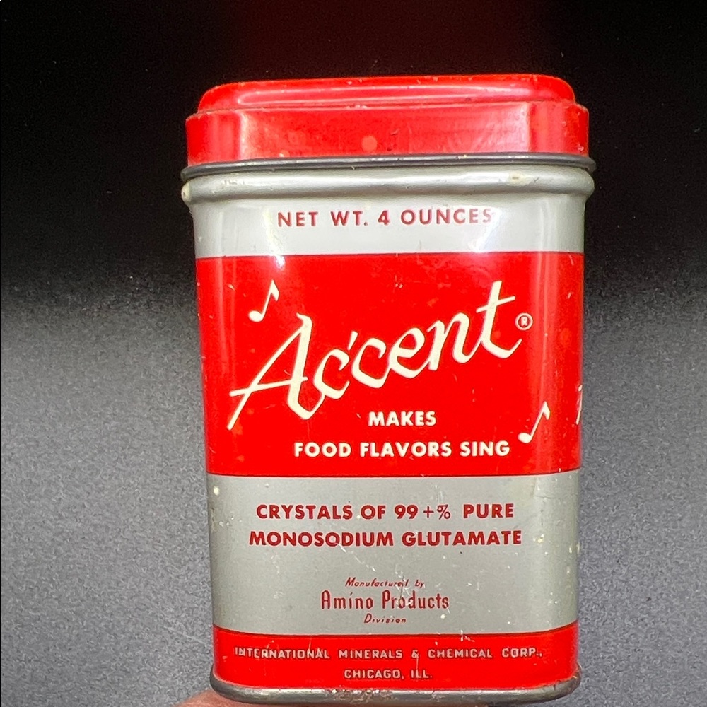 Vintage Accent Monosodium Glutamate Crystals Advertising Food Tin Can Chicago IL